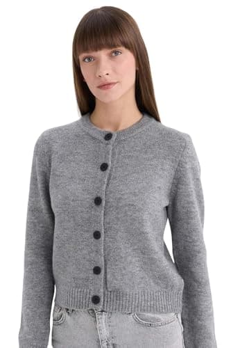 DeFacto Womens Core Regular Fit Crew Neck Long Sleeve Tricot Cardigan E3654AX Cardigan (pack of 1) Sweater