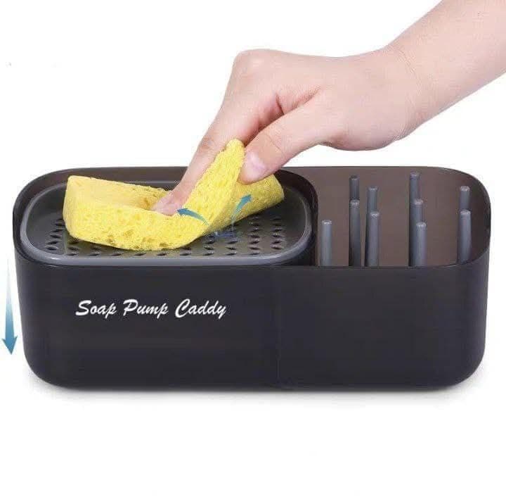 Generic Soap Pump Caddy 3-in-1 Dispenser with Sponge Compartment, Brush Holder, and Magic Pump, 400 ml Capacity, .db