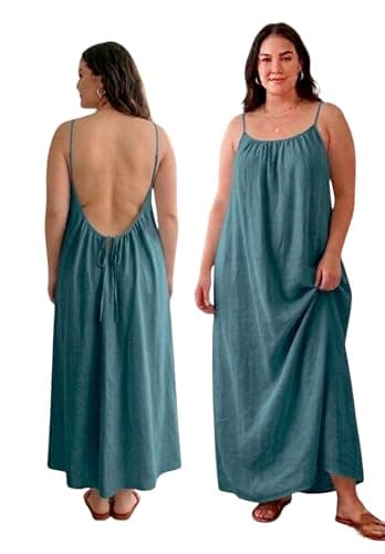 MEZA Imported Cy Material Open Back with Tie Long Maxi Dress - Loose and Comfortable - Home