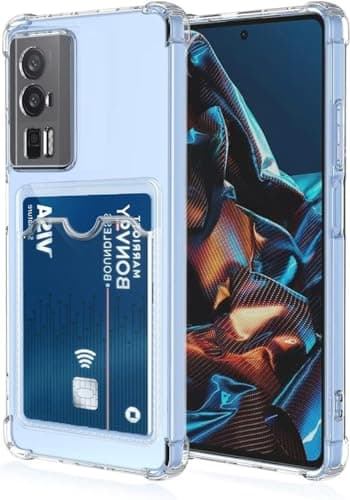 Compatible with (Poco F5 Pro) 6.5-inch Case: Clear, Flexible TPU Material Featuring a Rear Card Holder, Shock Protection, Reinforced Corners For drop Pro Tection, And Camera Lens Pro Tection – Clear. Cellular phone case