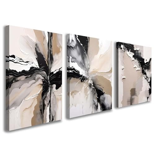 Galmcook Set of 3 Framed Canvas Wall Art 12x16 Inch Each Abstract Painting Beige Modern Wall Decoration for Living Room Bedroom Hallway and Stairs Artwork Wall Pictures with Hooks and Magic Tape