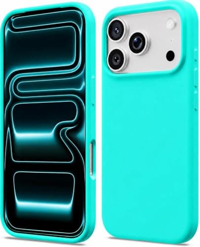 Silicone Case Compatible with iPhone 17 Pro Case Soft Silicone Gel Rubber Shockproof Cover Matte Finish with Cloth Inner Lining (Turquoise) Cellular phone case