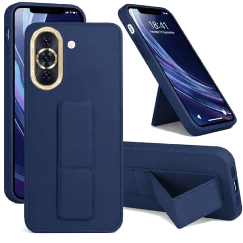 Back Cover Stand Case FOR HUAWEI NOVA 10 Magnetic Car Holder Soft Silicone Horizontal & Vertical Kickstand Cover Wrist Strap Full protection Anti Fingerprint Case (Blue) Cellular phone case