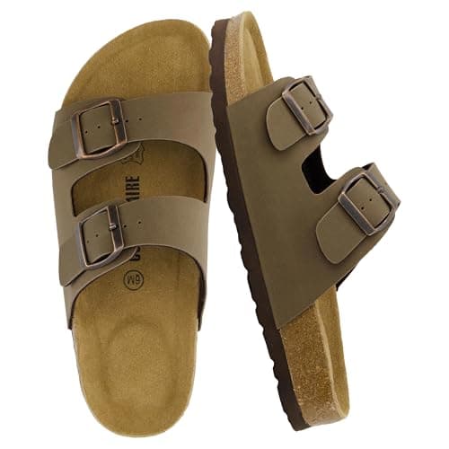 CUSHIONAIRE Lane Cork Footbed Womens Sandals Comfortable Double Buckle Slip On Sandals for Women with Arch Support and Classic Two Strap Design
