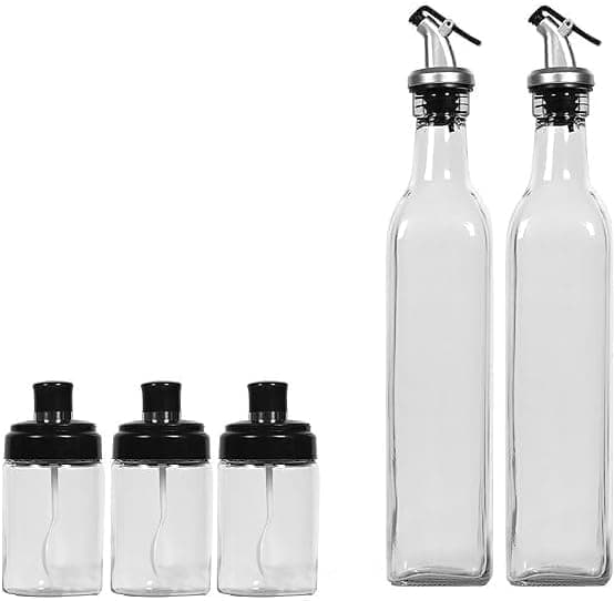 7-Piece Kitchen Glass Spice Jar and Oil Bottle Set with Plastic Funnel Food storage container