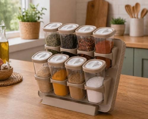 Generic Spice Organiser with 8 Clear Acrylic Containers, Durable Food-Safe Plastic, Easy to Clean, Countertop Rack, .sa Storage rack