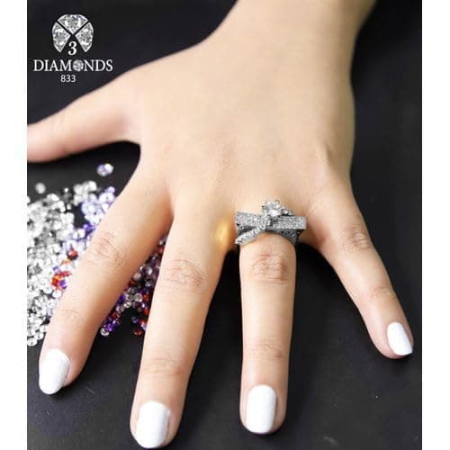 3 Diamonds 292474661779198 Platinum Plated Ring For Women With Zircon Stone - Silver