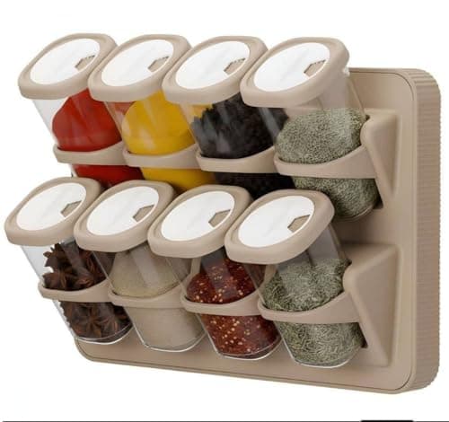 طقم برطمانات توابل شفاف 8 قطع مع حامل - تصميم عملي عالي الجودة لتنظيم المطبخ بكل سهولة C Food storage container