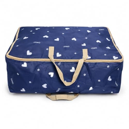XL Storage Bag With Zipper Foldable Waterproof Dustproof Clothes Blanket Quilt Organizer Large Capacity Bedding Comforter Storage Container Under Bed Closet 65X50X25 Cm 80L blue