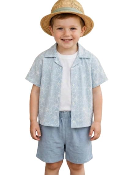 Billion Unisex Summer 3-Piece Outfit Set, Short-Sleeve Button-Up Shirt, Basic Inner T-Shirt, And Shorts, Casual Wear SG26-238 Coordinated outfit
