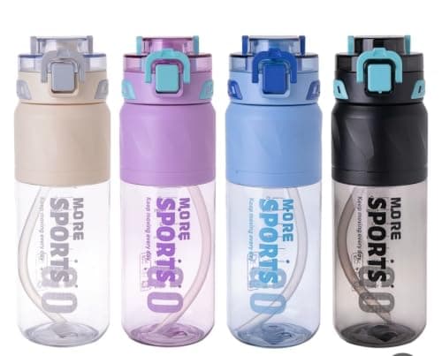 Clear Sports Water Bottle with Airtight Lid and Straw Handle - Large Drinking Bottle for Gym, Sports, College, Work, Trip, Daily Use (H)