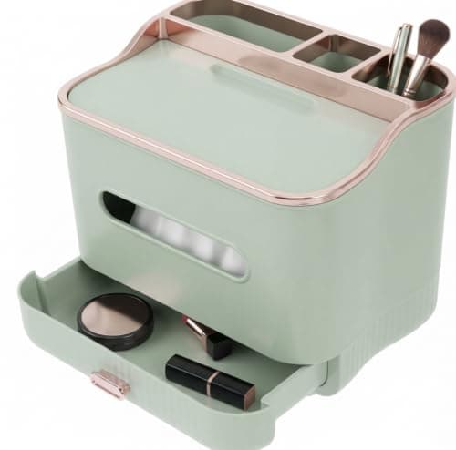 Multipurpose Plastic Tissue Box with 3 Compartments and Drawer – Organizer for Remotes, Slivers, Makeup, Daily Items – AM