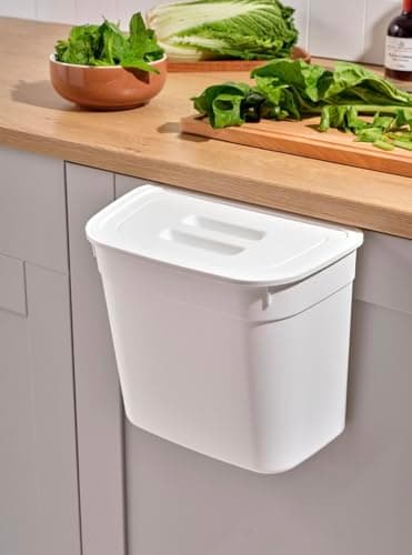 Turkish Kitchen Hanging Trash Can with Lid,Hanging Kitchen Compost Bin for Under Sink or Counter Top,Wall Mounted Kitchen Counter Compost Bin Food Waste Bin,Small Trash Can for Cupboard,Countertop