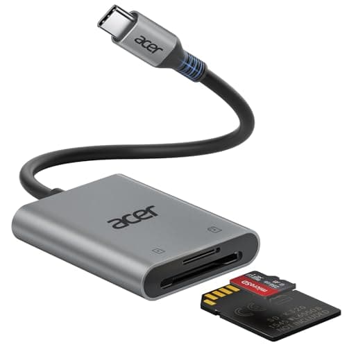 Acer USB C SD Card Reader, Dual Type-C Slots for Memory Card Reader, Aluminum Micro SD Card Camera Adapter for MicroSD, SDHC, SDXC, Compatible with iPhone 16/15