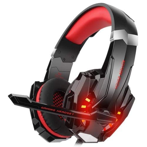 G9000 3.5mm Over-Ear Headphones with Mic Volume Control Stereo Surround Sound LED Light for PS4 Tablet PC Mobile Phones (Black & Red), Wired