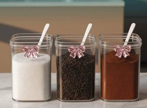 Generic Clear Spice Storage Jar Set with Shelf, 300ml, Pink Bow Detail, 4 Piece, .bs