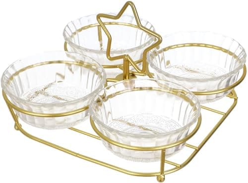 Premium Glass and Gold Snack Tray with 4 Divided Compartments for Nuts, Chocolates, and Sweets – Elegant Serving Set for Parties and Home Entertaining
