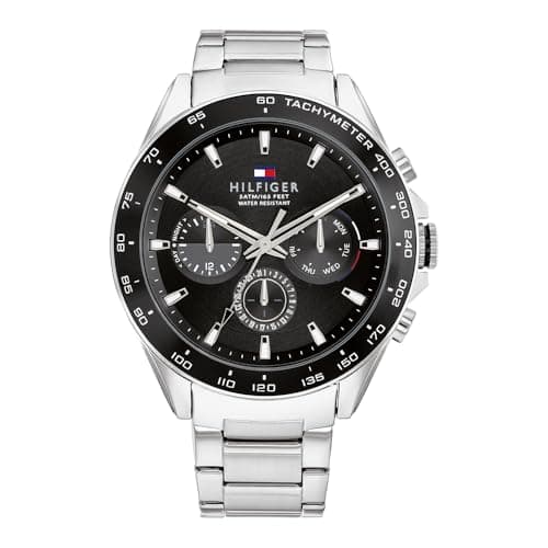 Tommy Hilfiger Watch for Men, Automatic Movement, Analog Display, Silver Stainless Steel Strap-1791967