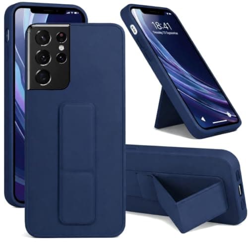 Back Cover Stand Case FOR Samsung S21 Ultra Magnetic Car Holder Soft Silicone Horizontal - Vertical Kickstand Cover Wrist Strap Full protection Anti Fingerprint Case (Blue)