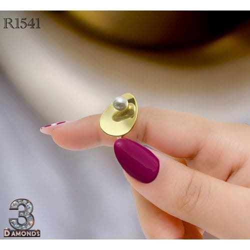 3 Diamonds 292474661779689 Gold-Plated Artistic Pearl Ring – Elegant Modern Design For Women-1