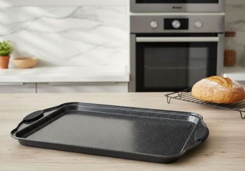 Generic Rectangular Granite Baking Tray with Silicone-Coated Handles, Non-Stick, for Cakes and Cookies, .db