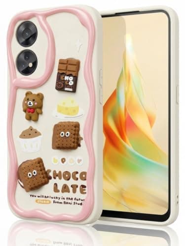 Compatible with OPPO Reno 8T (4G) Cartoon 3D Case - Cute and Lightweight Raised Elements Soft Silicone Wavy Shape Comfortable Hand Cover (Chocolate & Cookies) Cellular phone case
