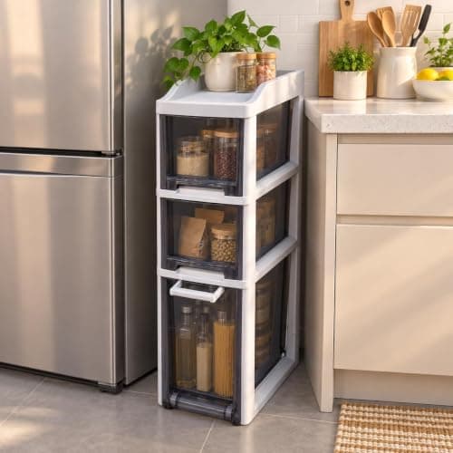 Kitchen Essentials Stylish Turbo Axa High Quality Three Drawers Units with Wheels for Easy Movement H,Kitchen Organiser, Fruits, Vegetables & Cleaning Tools Organisation, (Black x White)