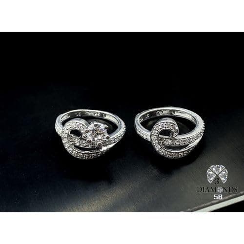3 Diamonds 292474661778797 Twins Ring Platinum Plated For Women With Zircon Stone - Silver