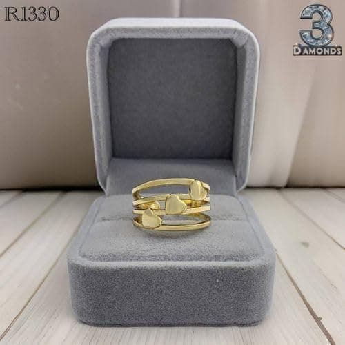 3 Diamonds 292474661779649 Gold-Plated Triple Heart Ring – Minimalist Three-Row Design-1