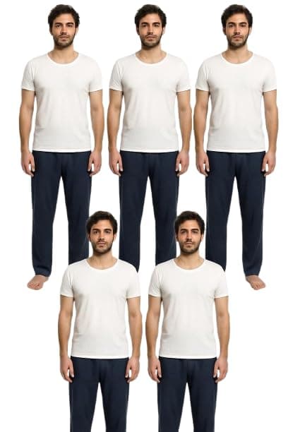 Ajyal pack of 5 Undershirt Men Half Sleeve - 100% cotton - White Shirt