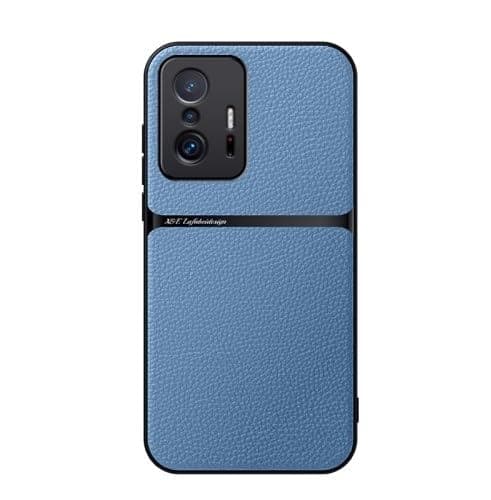 Case For(Compatible With Xiaomi 11T /11T Pro) Litchi Leather Magnetic Full Coverage Shockproof Pho Premium Leather TPU Silicone Hybrid Texture Is Non-Slip And Shockproof Phone Case Cover (Light Blue)
