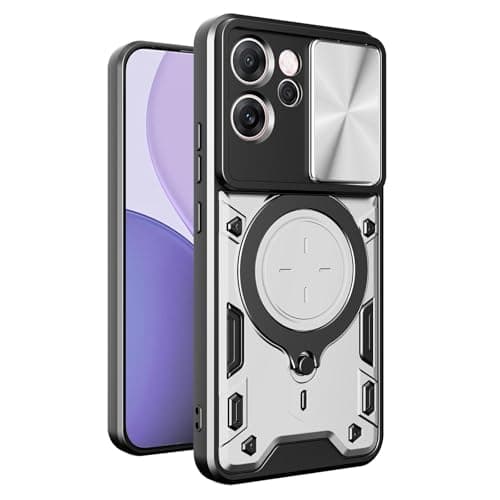 GOLDEN MASK Compatible With Oppo Reno 14F Armored Camera Shield Cover Camera Lend Protection, Built-in 360° (Silver) Cellular phone case