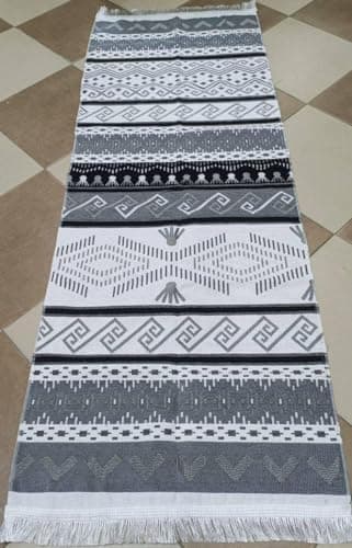 Generic Decorative Tasseled Area Rug, Geometric Arabic Pattern, Grey and White, 70 x 195 cm .br (gray)