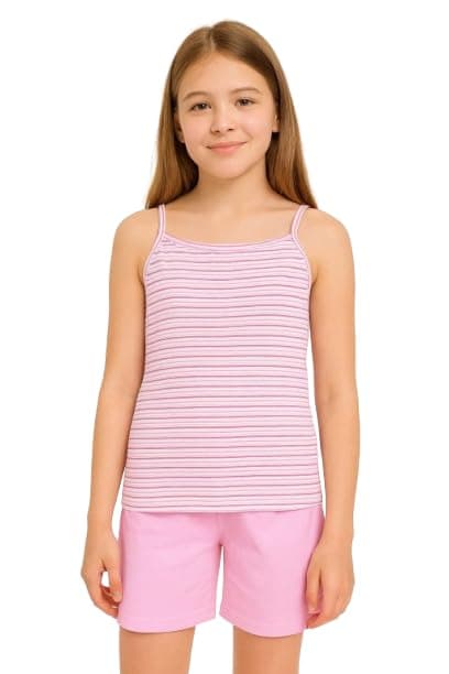 NG Girls' Striped Tank Top and Shorts Set, Pyjama, Summer Sleepwear, 2 Pieces, Cotton Pajamas