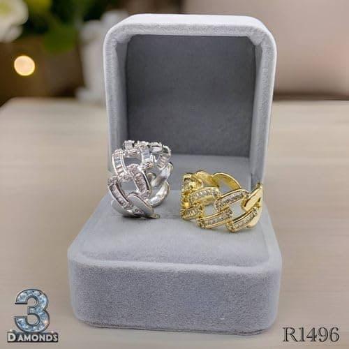 3 Diamonds 292474661779623 18K Gold-Plated Chain Ring – Baguette Crystal Women’s Statement Ring-1
