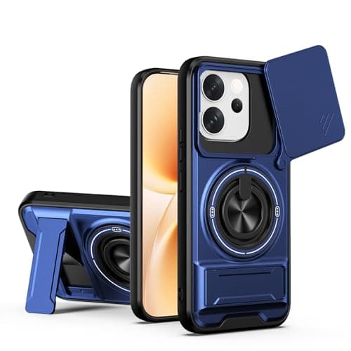 GOLDEN MASK Compatible With Vivo V70 Ring Case With stand And Camira Holder Case (Blue) Cellular phone case
