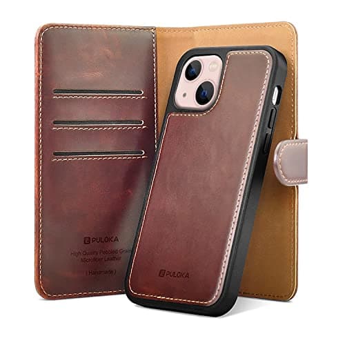 GIGA EG PULOKA iPhone 14 Plus Leather Flip Cover Case | 2 in 1 Detachable Wallet Case with Card Holder for iPhone 14 Plus- (Brown) Cellular phone case