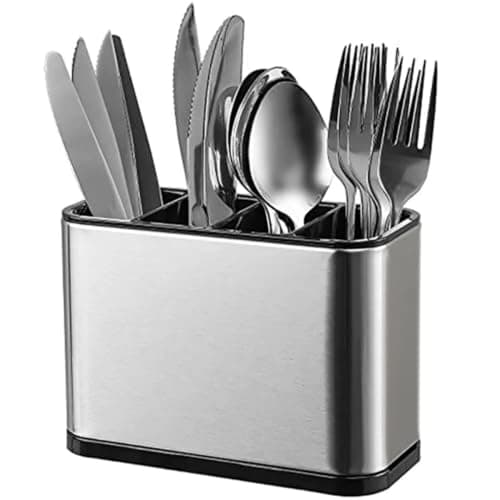 4 Compartments Spoon Strainer - Easily Organize Your Kitchen Tools and Clear Every Need in Place with Separate Base for Straining Water, Organizing Spoons and Forks After Washing (W) Item container