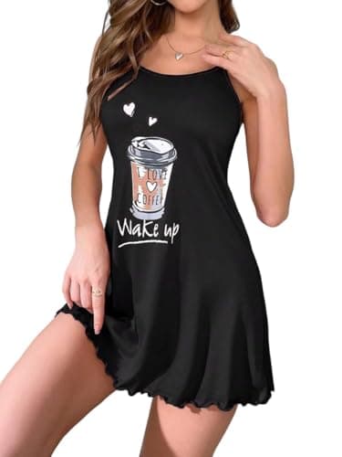 Mesery Sleep Shirt Thin Strap - Printed - (3XL) Nightgown nightshirt