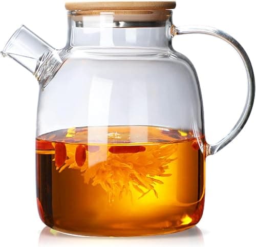SITIEPA Glass Tea Pot Kettles Stovetop Safe, 60.8oz Glass Teapot Water Pitcher With Lid and Removable Filter Spout for Loose Leaf and Blooming Teabag