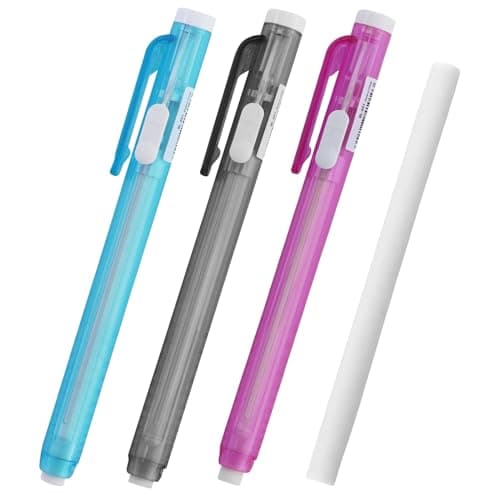 3 Retractable Eraser Pens, Suitable for Pencils, Drawing, Learning and Office Work