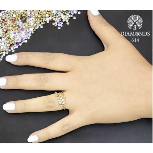 3 Diamonds 292474661779434 Tree Leafs Women's Ring - Gold Plated with Sparkling Zircon