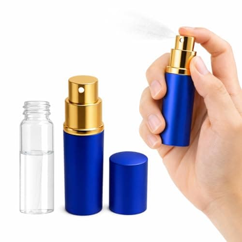 Refillable Perfume Spray Bottle Aluminum Atomizer Travel Size 10 Ml Leak Proof Pocket Container For Fragrance Cologne Cosmetic Use, Portable Design (Blue)