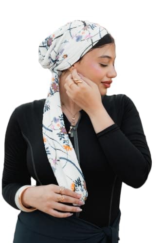 Mila Turban Patterned Plissé with Tie – Women’s Ribbed Easy Wear Hijab Scarf – Best Summer Choice for Effortless Style | تربون برباط بليسيه مشجر – الحجاب الأمثل في الصيف والمناسبات Apparel head neck covering