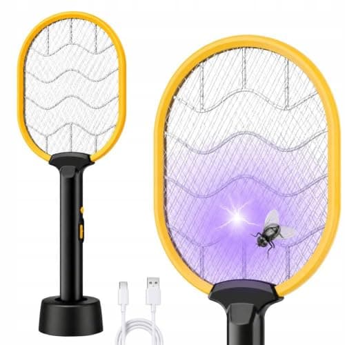 3 in 1 Large Mosquito Swatter - Electric Fly Swatter with Insect Attractant Light - Hand - Base or Wall Mount - KH