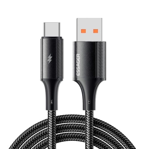 Essager 6A 120W USB-A to USB-C Mi Turbo Charge Cable – Nylon Braided – built for Xiaomi (Xiaomi, Redme, Poco, Black Shark) supports Samsung, Huawei, tablets, powerbanks and more (Black, 1 Meter)