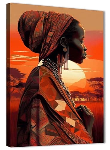 Skills Canvas Prints - Dark Black Woman in Sunset African Scenery Wall Art - Wall Art for Living Room, Bedroom, Office Decorations & More - Size (30cm x 40cm)