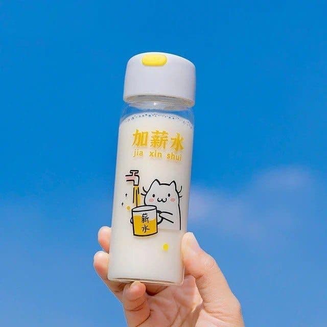 Generic Heat-resistant glass water bottle, 350ml, clear glass, with a silicone loop, Microwave and dishwasher safe, .mk