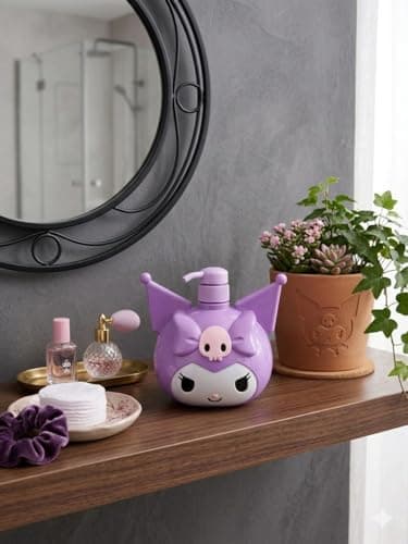 Shampoo Dispenser Bottle - Adorable Cartoon Theme Purple Pump Container for Liquid Soap Reusable Design Suitable Kids Girls Room Home Accent