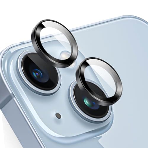 TENOC Camera Lens Protector for iPhone 14 & 14 Plus, Black | AR+AF, 9H Tempered Glass, Individual Metal Ring, Anti Glare, Fall Protection, Camera Screen Cover
